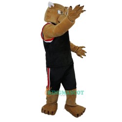 Black Coat Sport Brown Muscle Leopard Cartoon Uniform, Black Coat Sport Brown Muscle Leopard Cartoon Mascot Costume