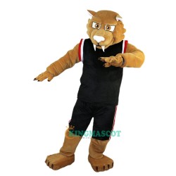 Black Coat Sport Brown Muscle Leopard Cartoon Uniform, Black Coat Sport Brown Muscle Leopard Cartoon Mascot Costume