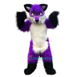 Long Hair Purple Wolf Fox Dog Cartoon Uniform, Long Hair Purple Wolf Fox Dog Cartoon Mascot Costume